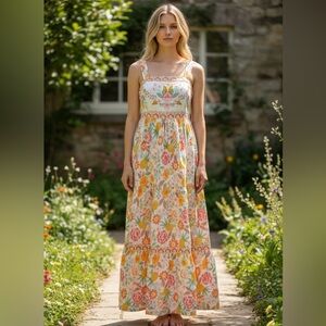 Rachel Zoe Tiered Floral Pineapple Print Dress Boho Sundress Size 6 NWOT